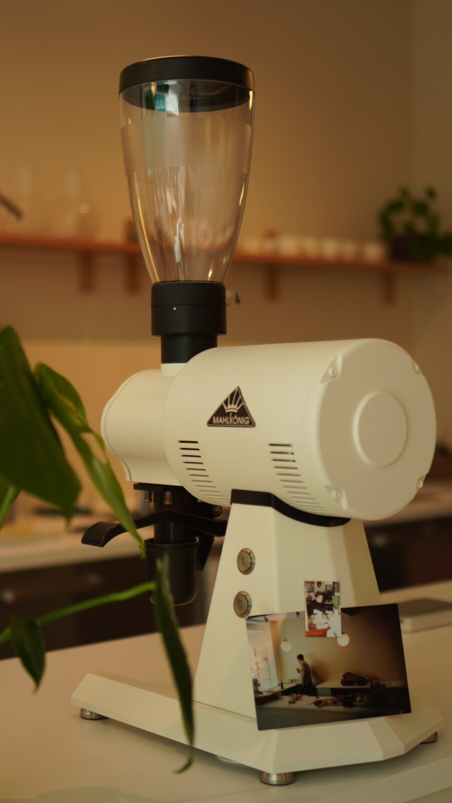 High-precision Mahlkönig EK43S coffee grinder at The Folk specialty coffee shop in Odense.